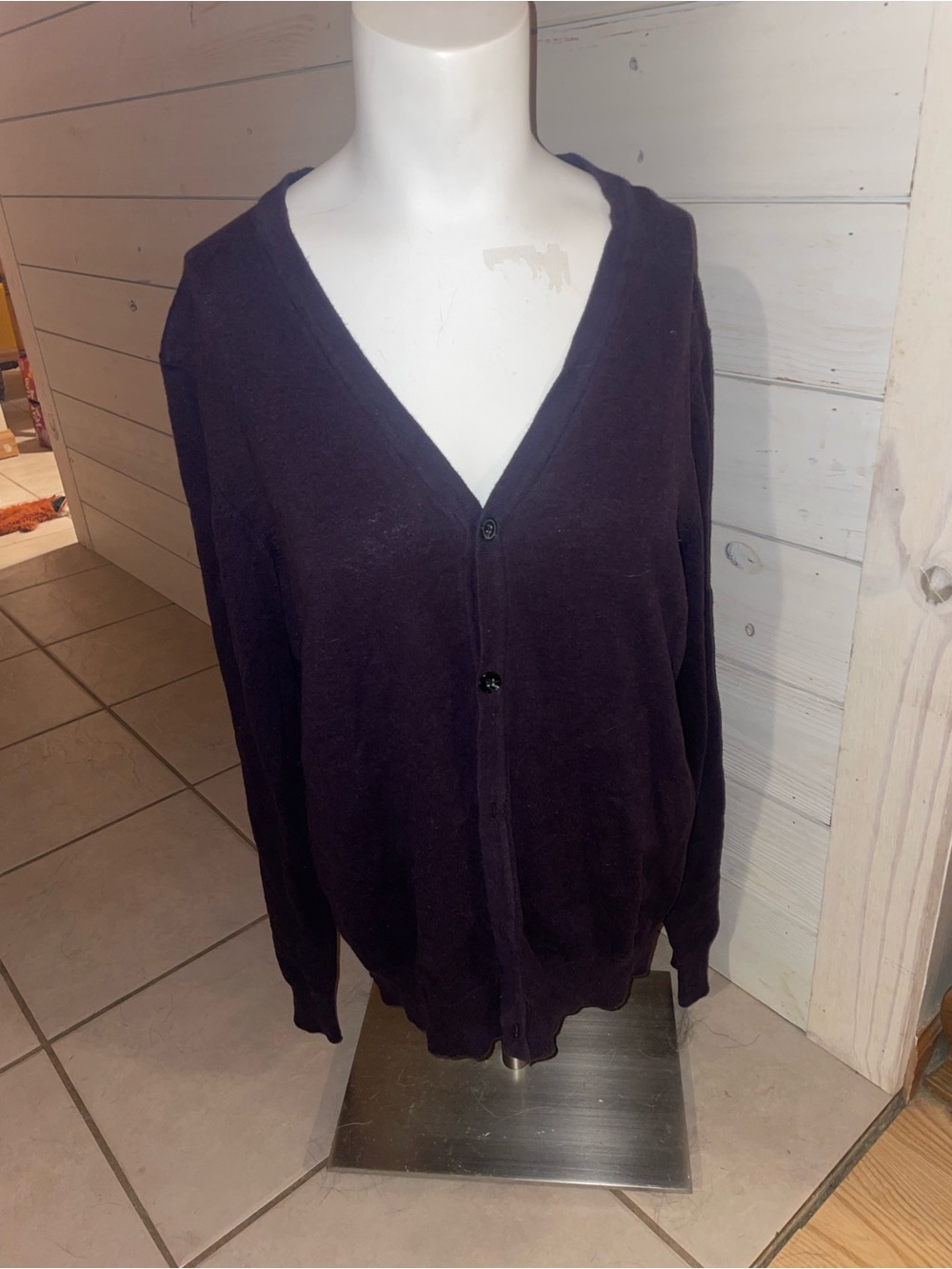 Classic H&M Deep Plum V-Neck Button Sweater Cardigan, small